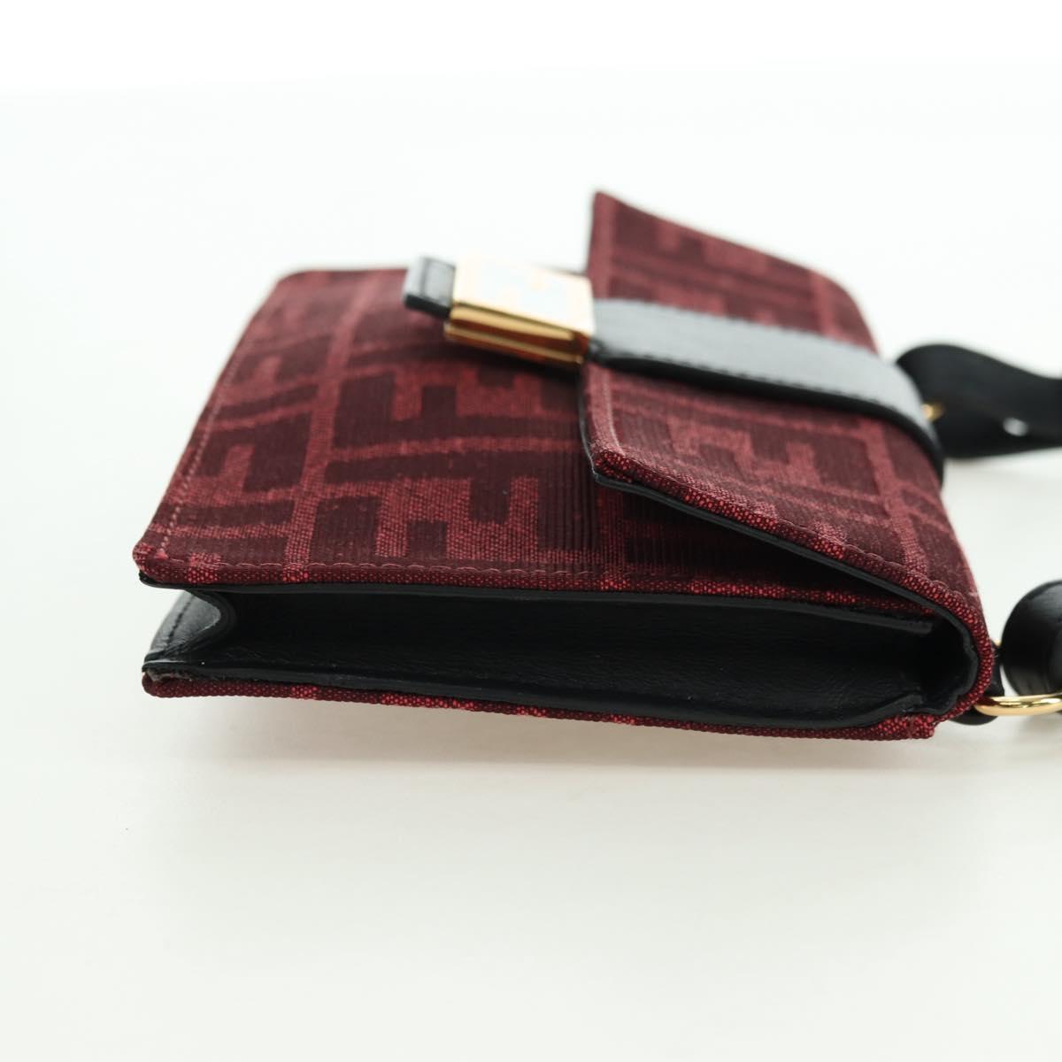 FENDI Zucca Canvas Baguette Slim Shoulder Bag Red Gold Auth 177965A
