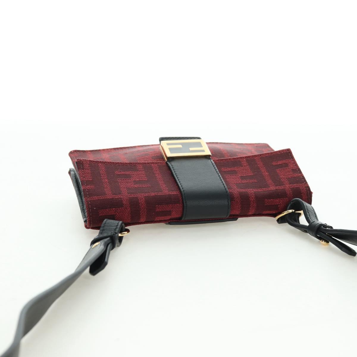 FENDI Zucca Canvas Baguette Slim Shoulder Bag Red Gold Auth 177965A