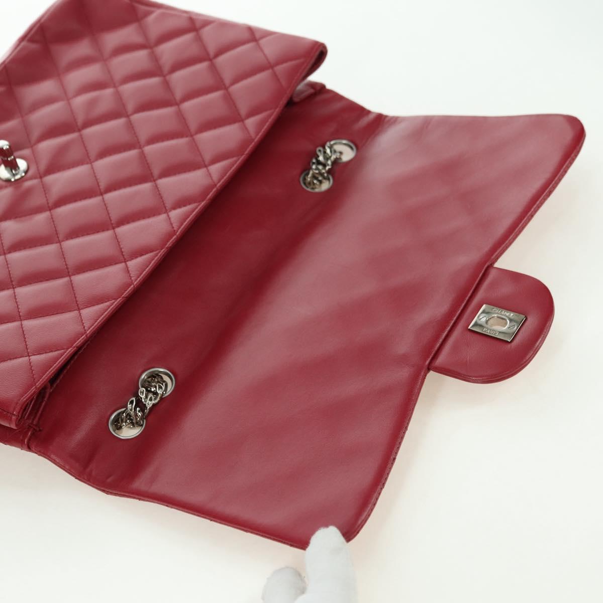 CHANEL Matelasse 30 Chain Shoulder Bag Lamb Skin Red Gold CC Auth 177966V