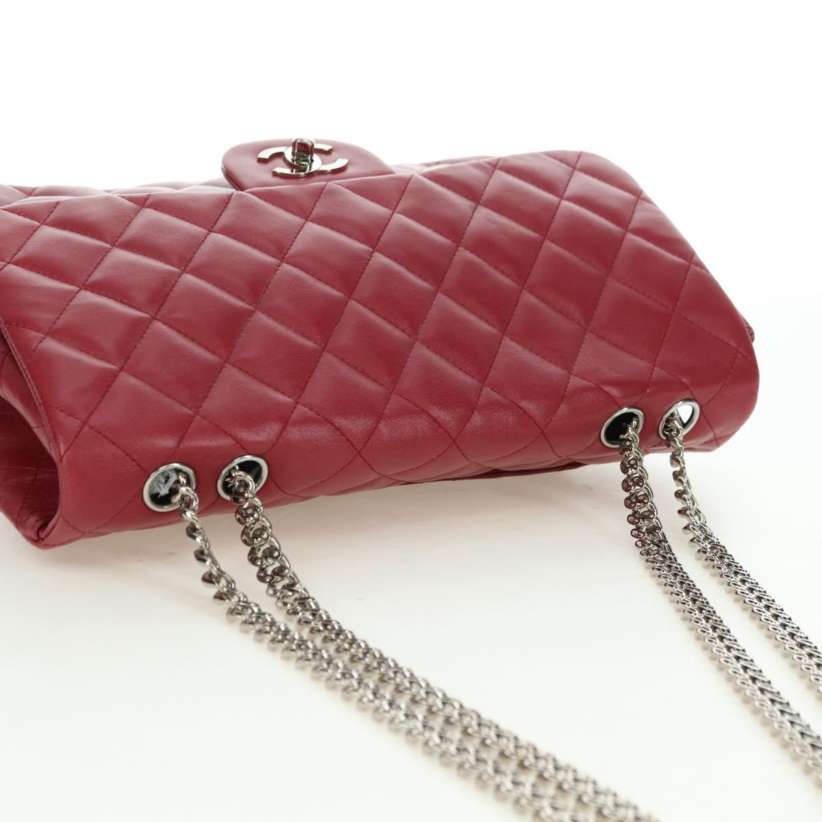 CHANEL Matelasse 30 Chain Shoulder Bag Lamb Skin Red Gold CC Auth 177966V