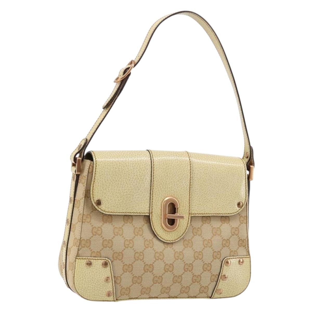 GUCCI GG Canvas Shoulder Bag Beige Gold Auth 177967A