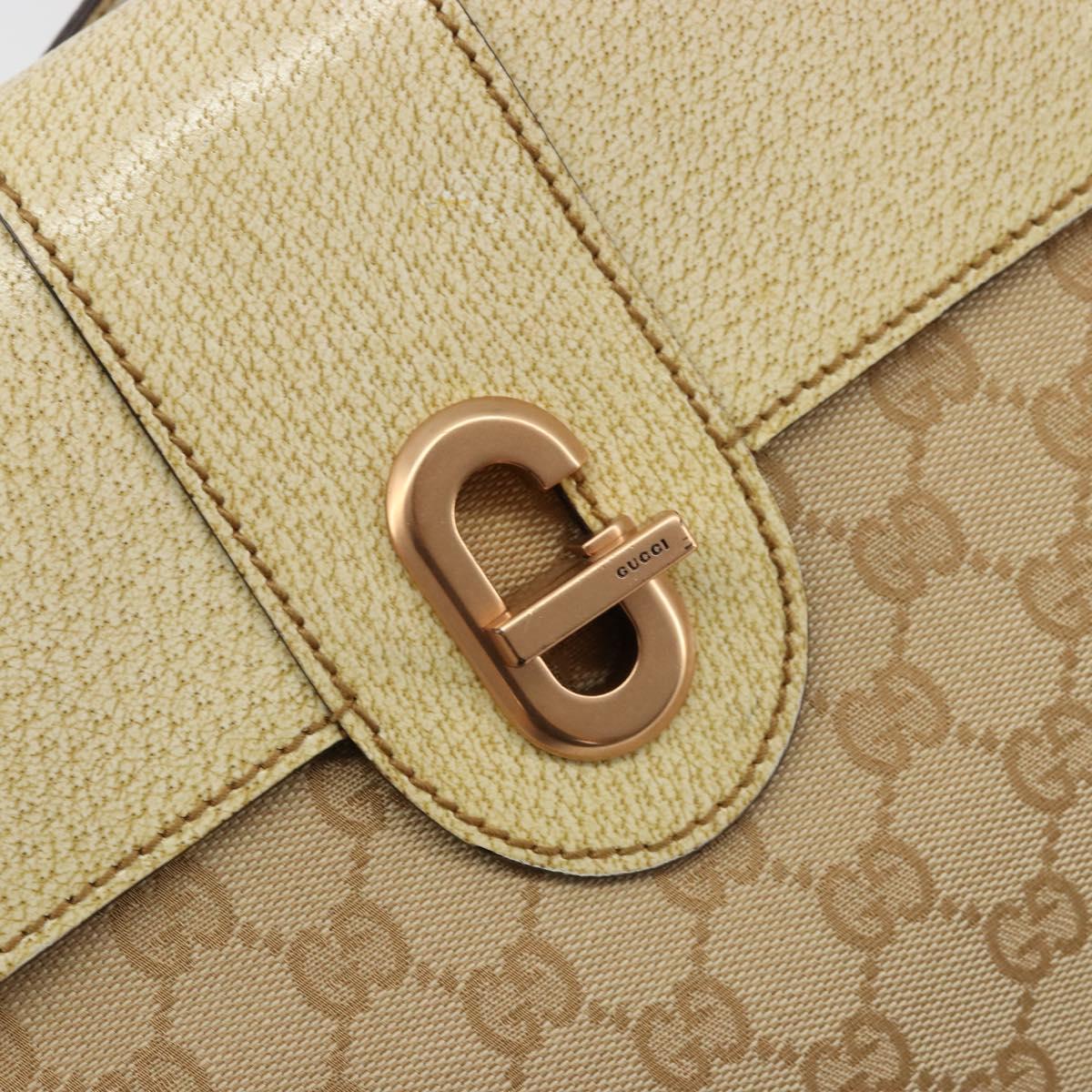 GUCCI GG Canvas Shoulder Bag Beige Gold Auth 177967A