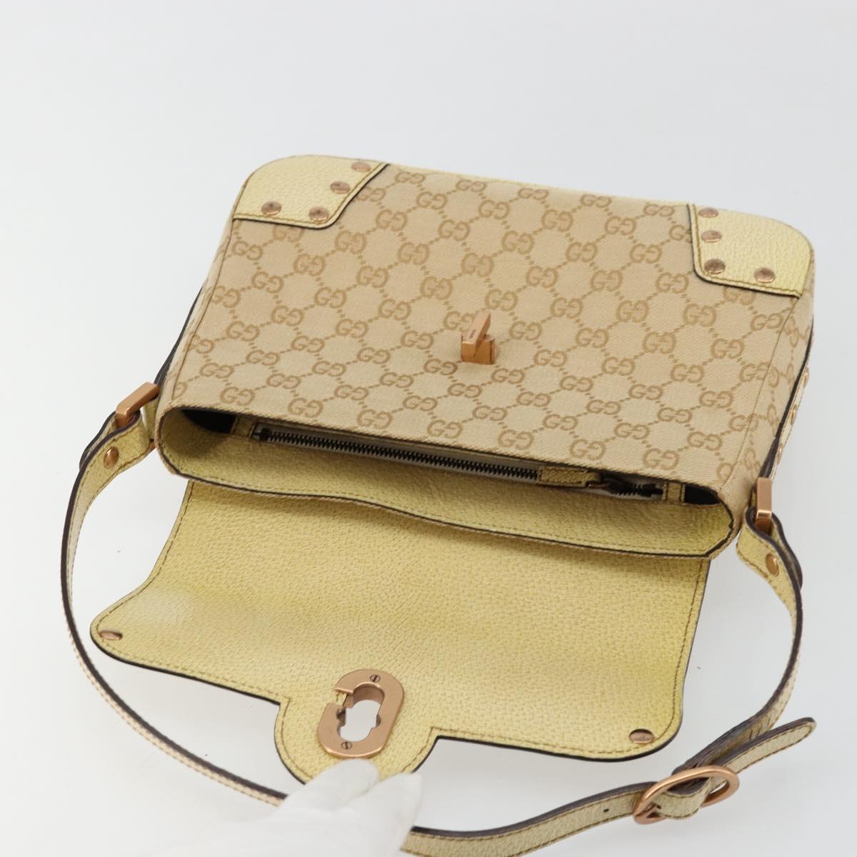 GUCCI GG Canvas Shoulder Bag Beige Gold Auth 177967A