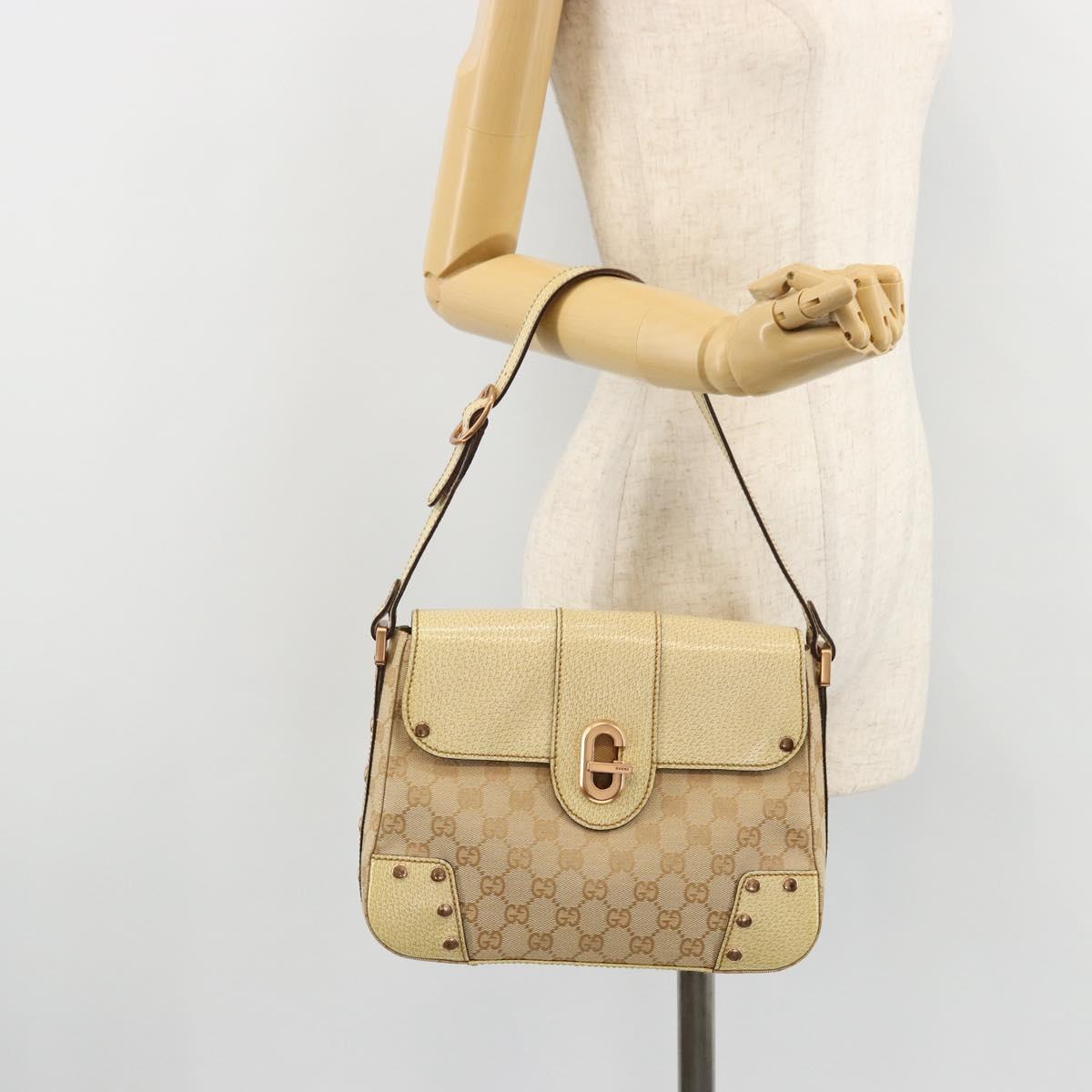 GUCCI GG Canvas Shoulder Bag Beige Gold Auth 177967A