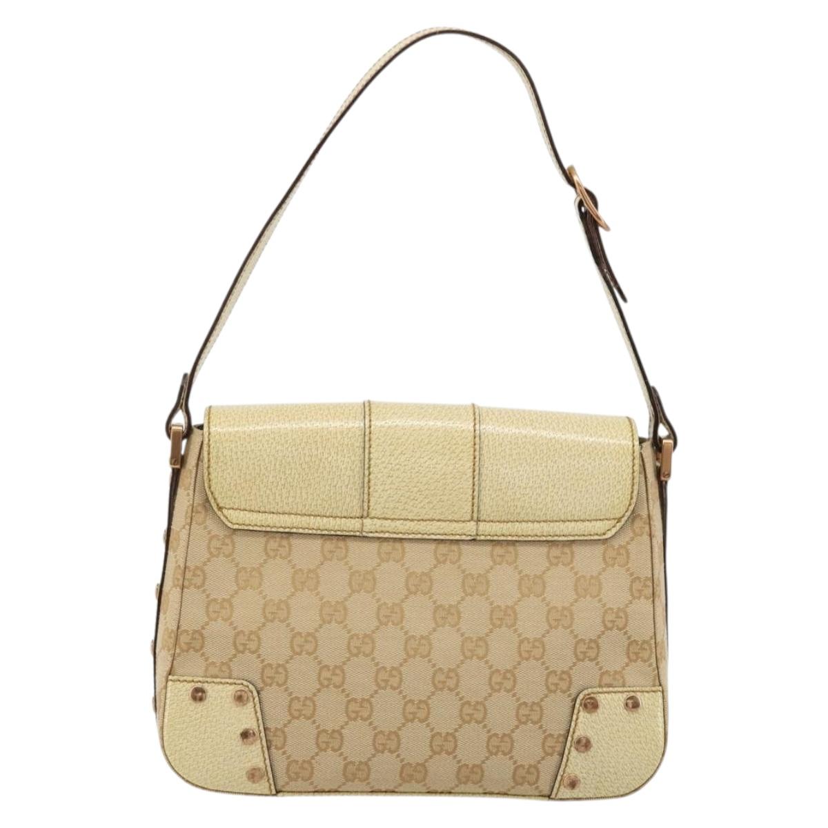 GUCCI GG Canvas Shoulder Bag Beige Gold Auth 177967A
