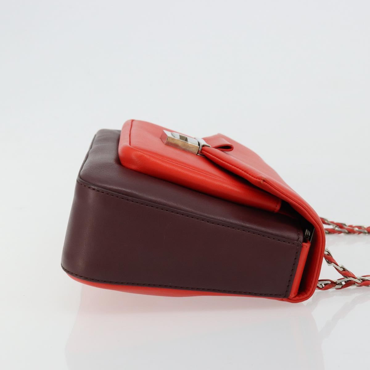FENDI Chain Beebaguette Shoulder Bag Leather Red Silver Auth 177969A