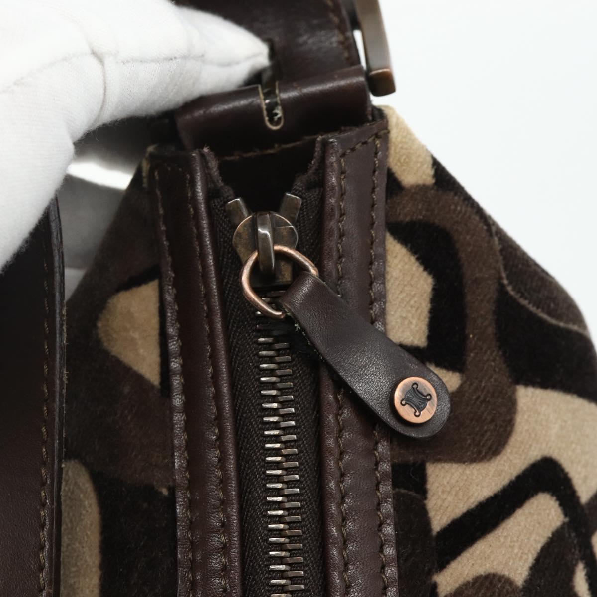 CELINE Shoulder Bag Velor Brown Auth 177970A