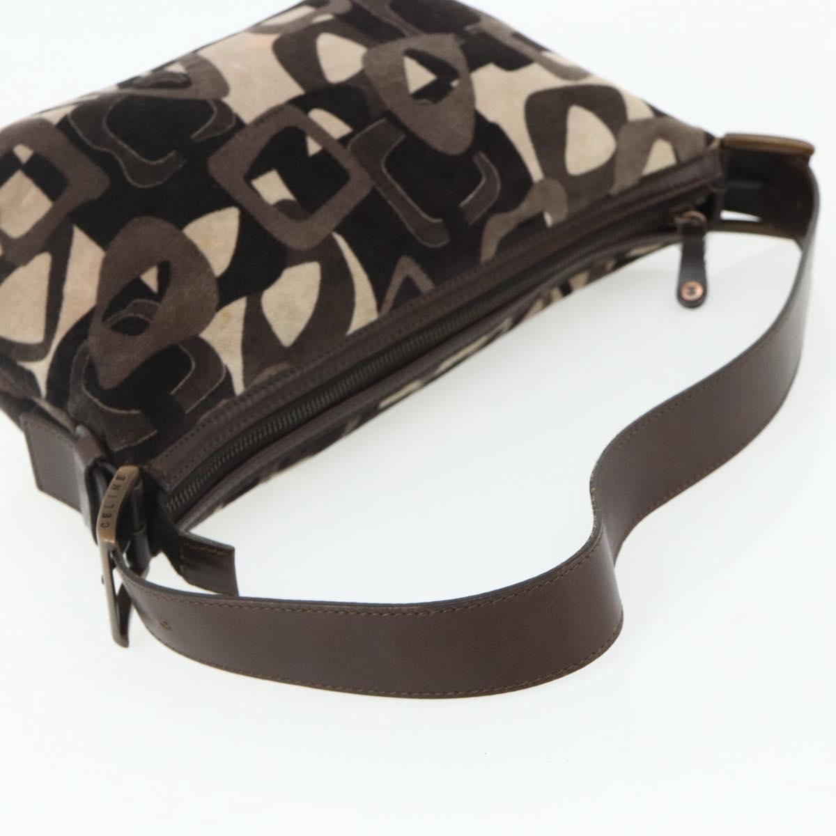 CELINE Shoulder Bag Velor Brown Auth 177970A