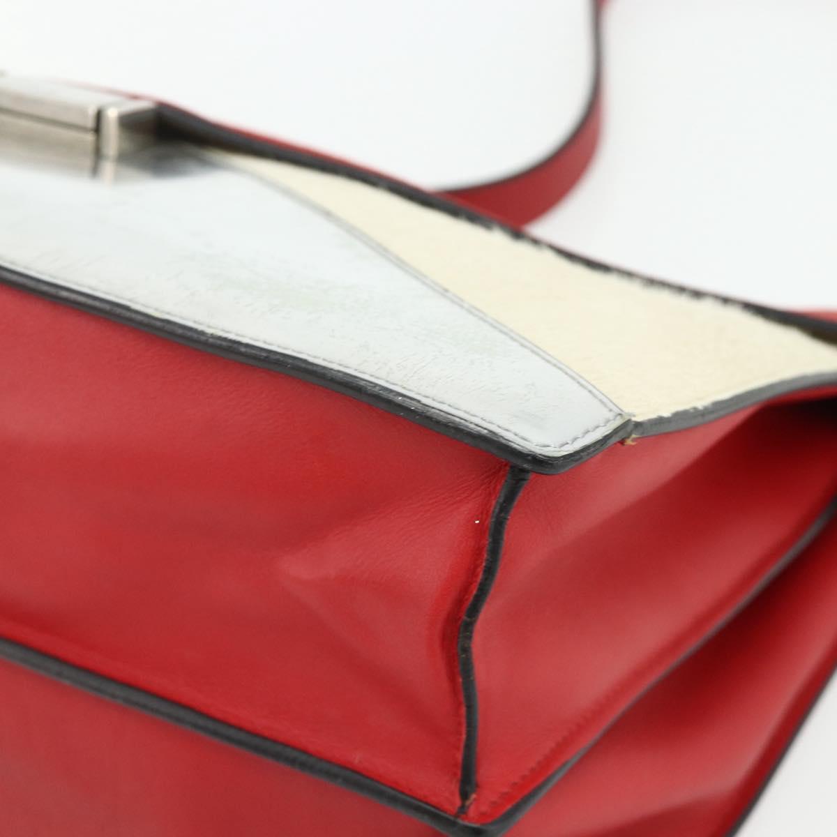 CELINE Shoulder Bag Leather Red Silver Auth 177971