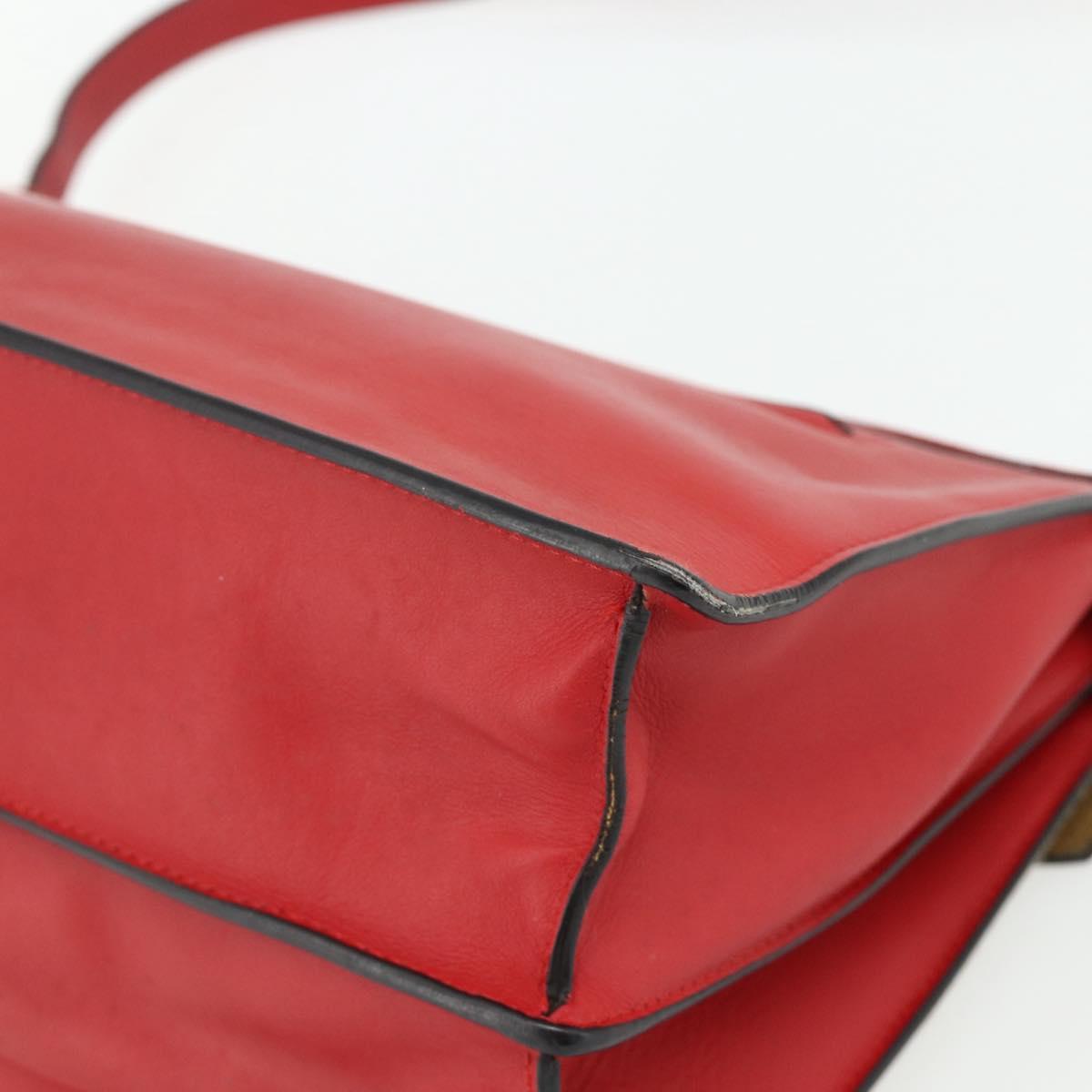 CELINE Shoulder Bag Leather Red Silver Auth 177971