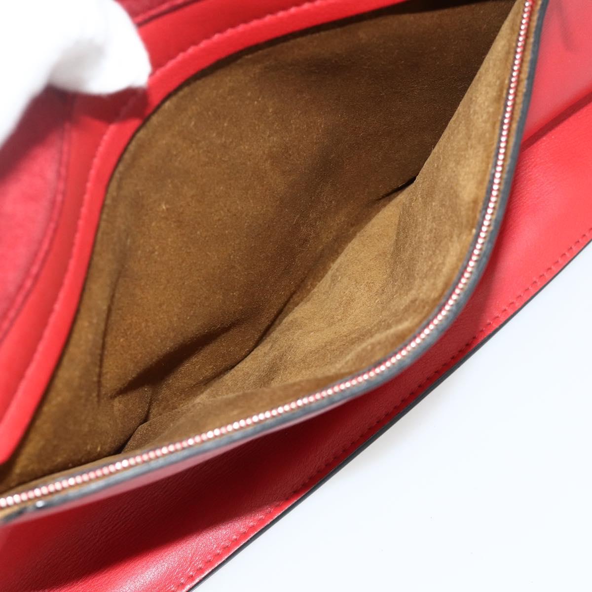 CELINE Shoulder Bag Leather Red Silver Auth 177971