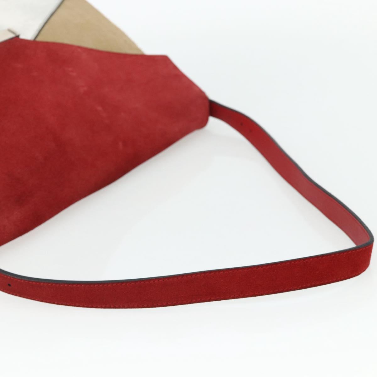 CELINE Shoulder Bag Leather Red Silver Auth 177971