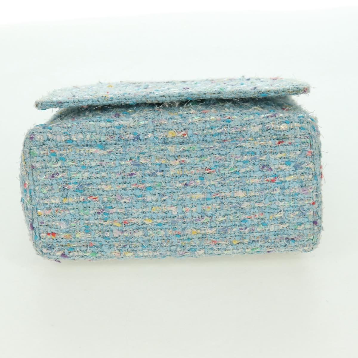 CHANEL Chain Hand Bag Tweed Light Blue Silver CC Auth 177972SV