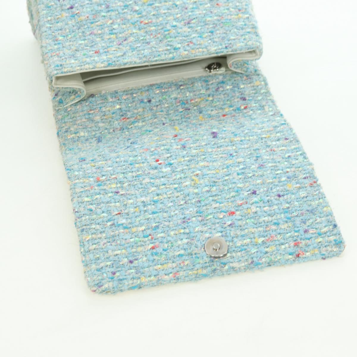 CHANEL Chain Hand Bag Tweed Light Blue Silver CC Auth 177972SV