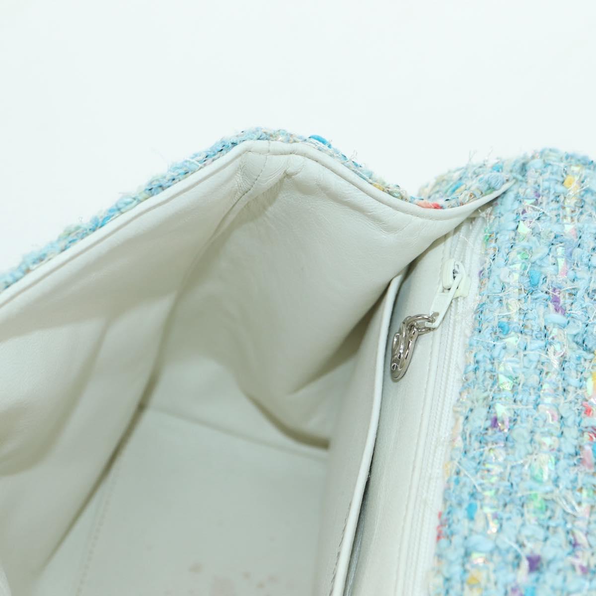 CHANEL Chain Hand Bag Tweed Light Blue Silver CC Auth 177972SV