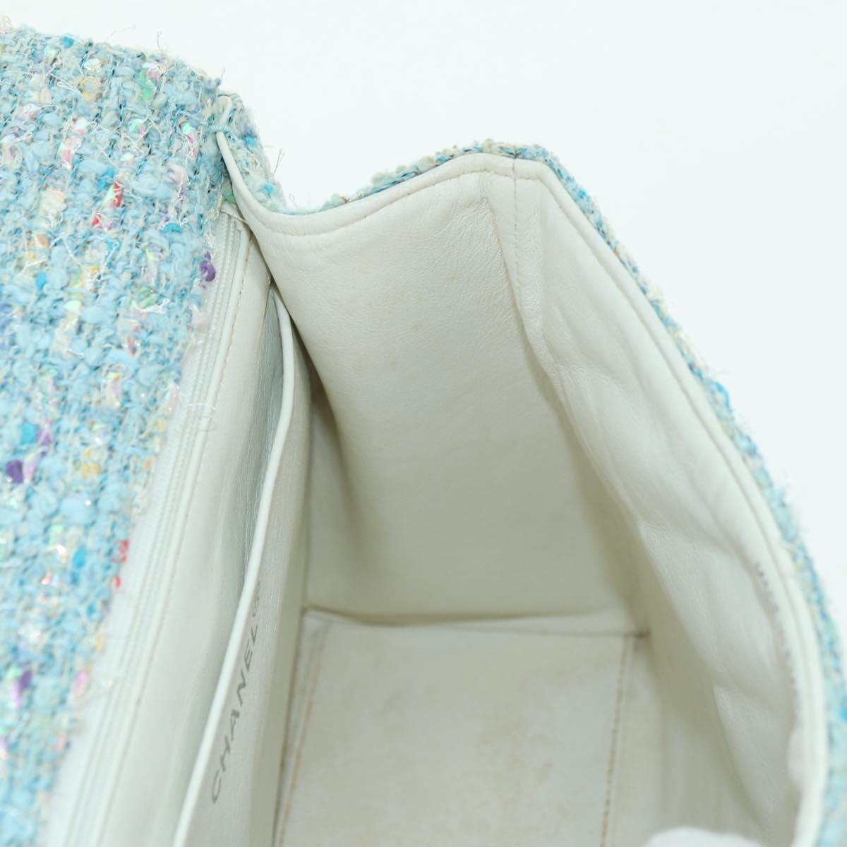 CHANEL Chain Hand Bag Tweed Light Blue Silver CC Auth 177972SV
