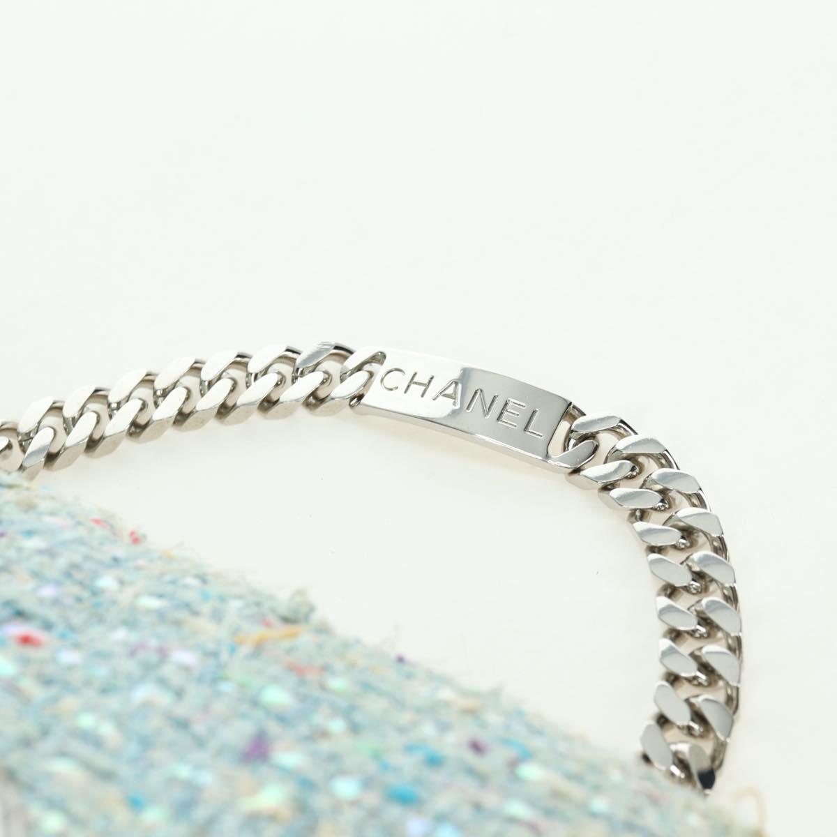 CHANEL Chain Hand Bag Tweed Light Blue Silver CC Auth 177972SV