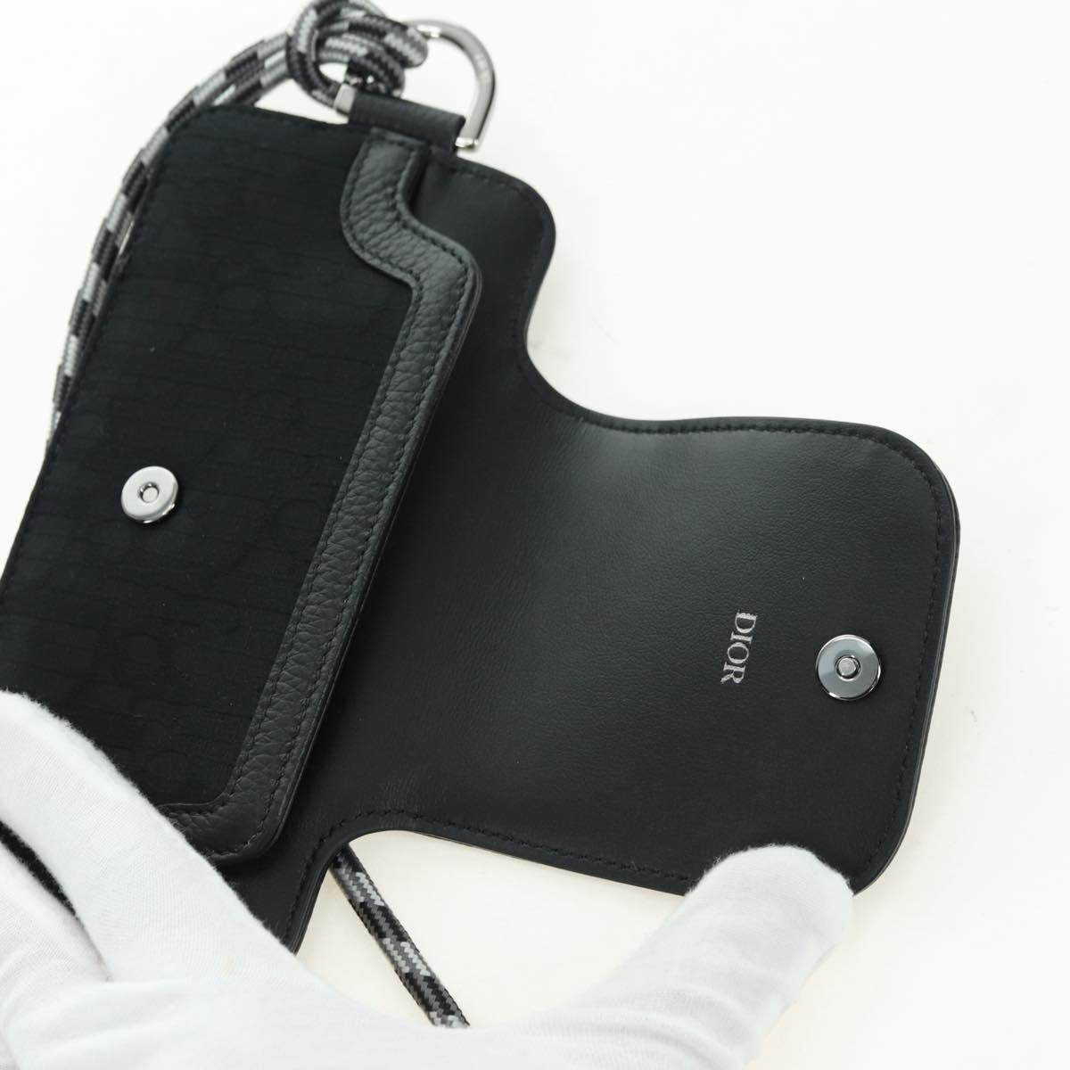 Christian Dior Trotter Canvas Neck Pouch Black Silver Auth 177974M