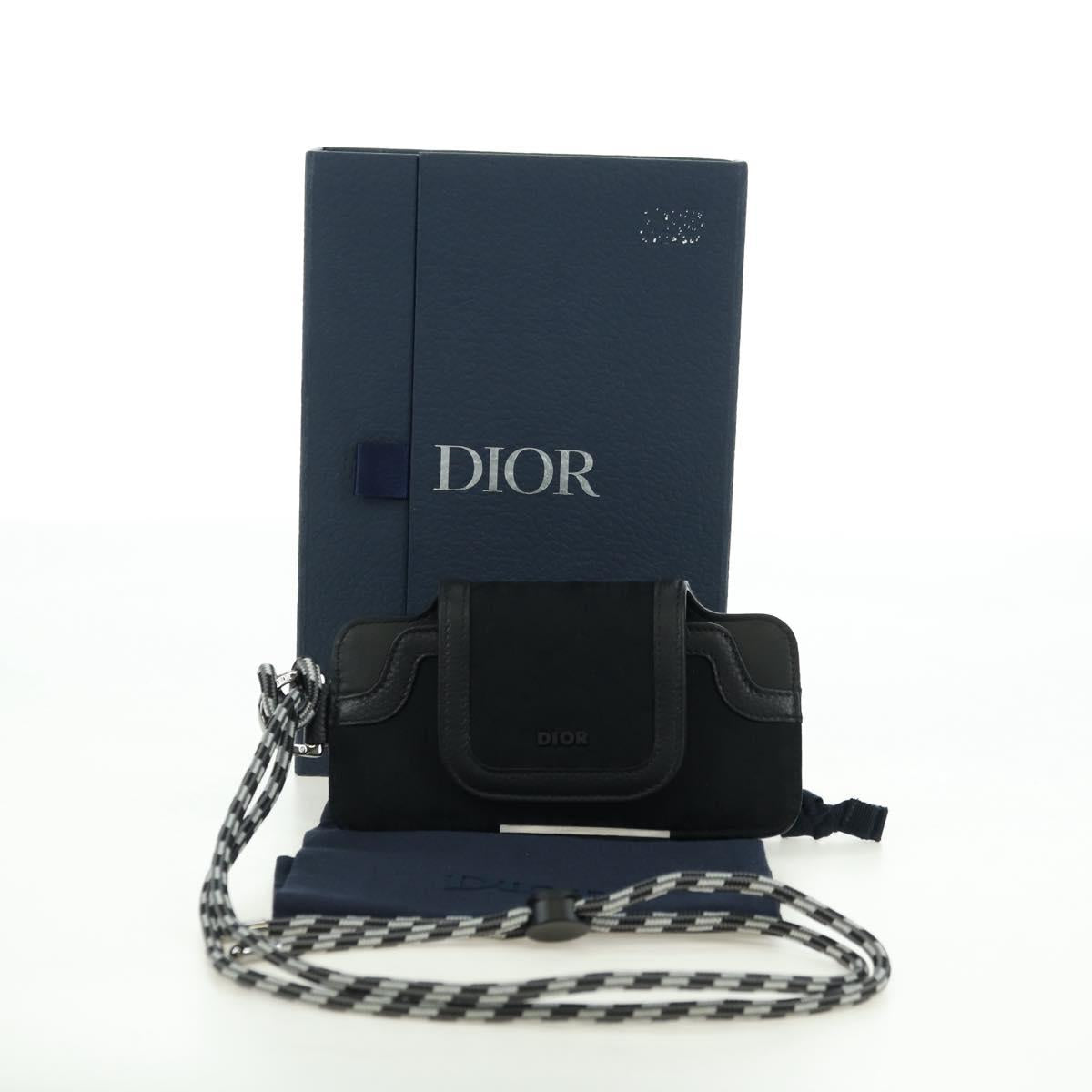 Christian Dior Trotter Canvas Neck Pouch Black Silver Auth 177974M