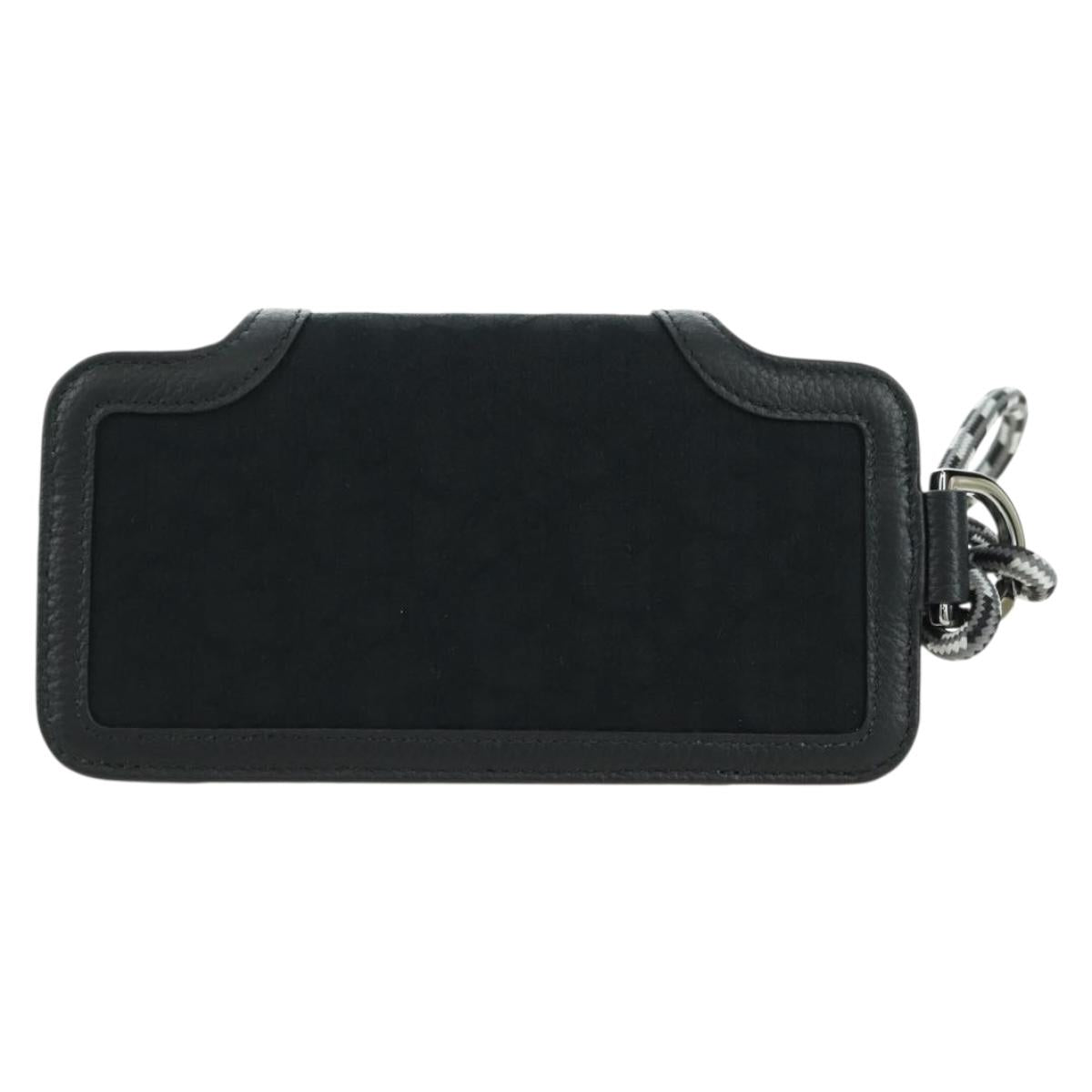 Christian Dior Trotter Canvas Neck Pouch Black Silver Auth 177974M