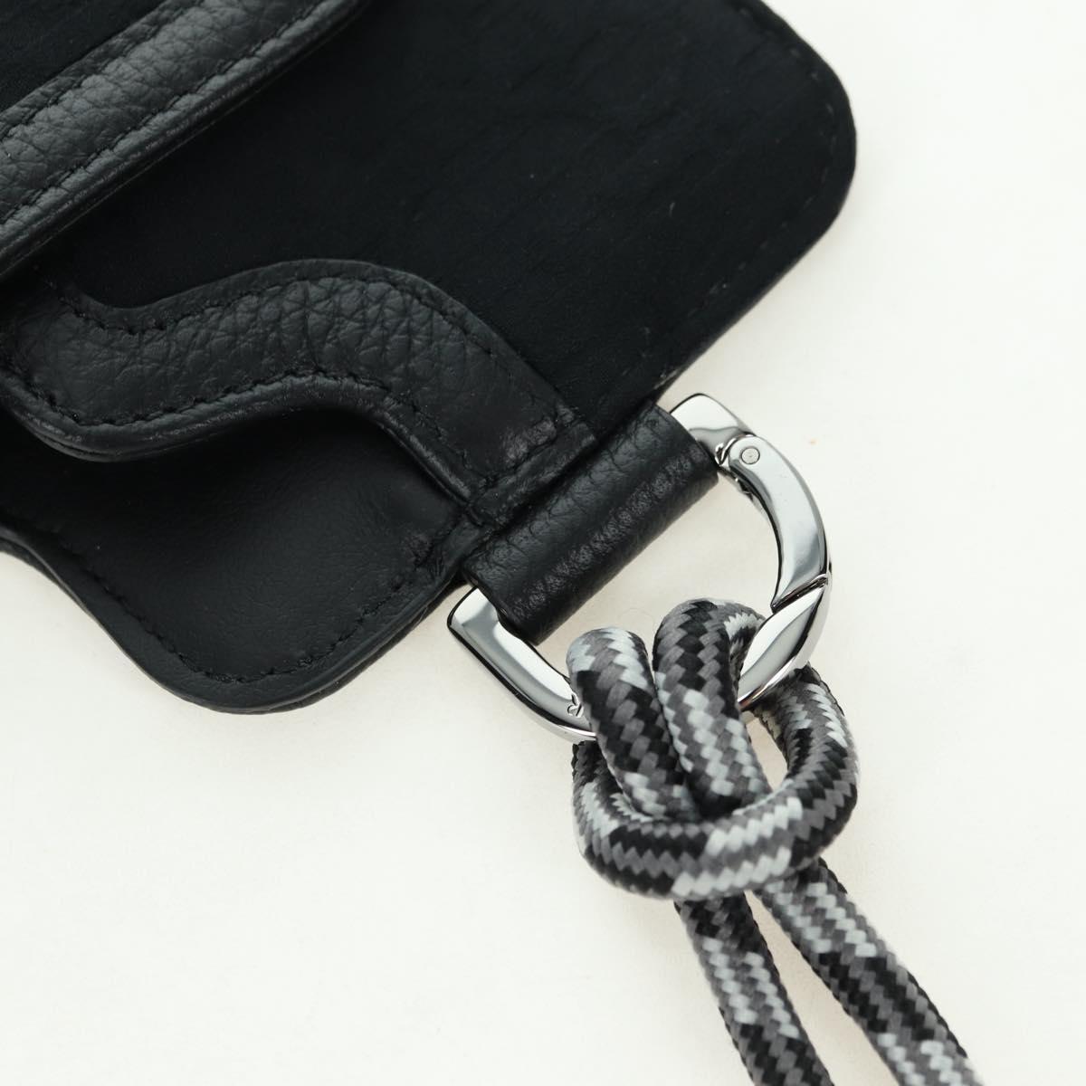 Christian Dior Trotter Canvas Neck Pouch Black Silver Auth 177974M