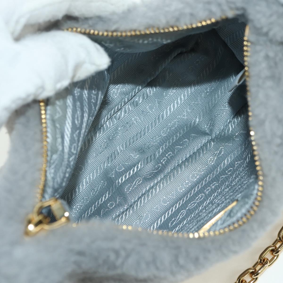 PRADA Shoulder Bag Mouton 3way Gray Gold Auth 177976SM
