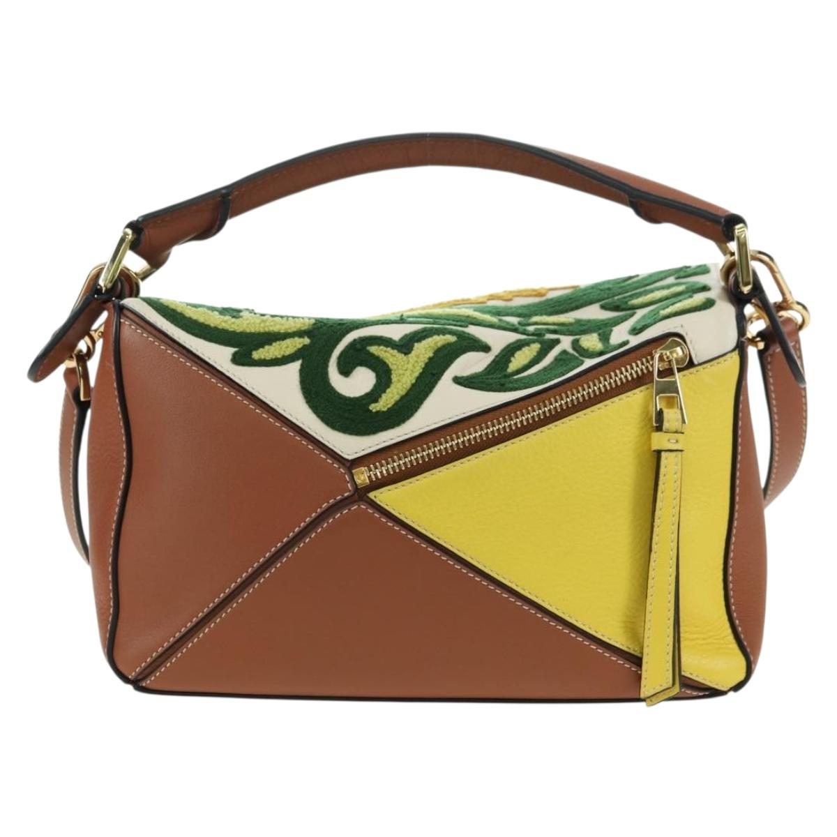 LOEWE Puzzle Bag Small Hammock Hand Bag Leather Brown Gold Auth 177978SM