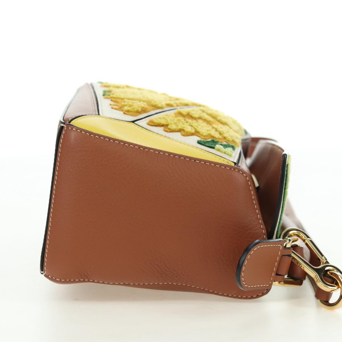 LOEWE Puzzle Bag Small Hammock Hand Bag Leather Brown Gold Auth 177978SM