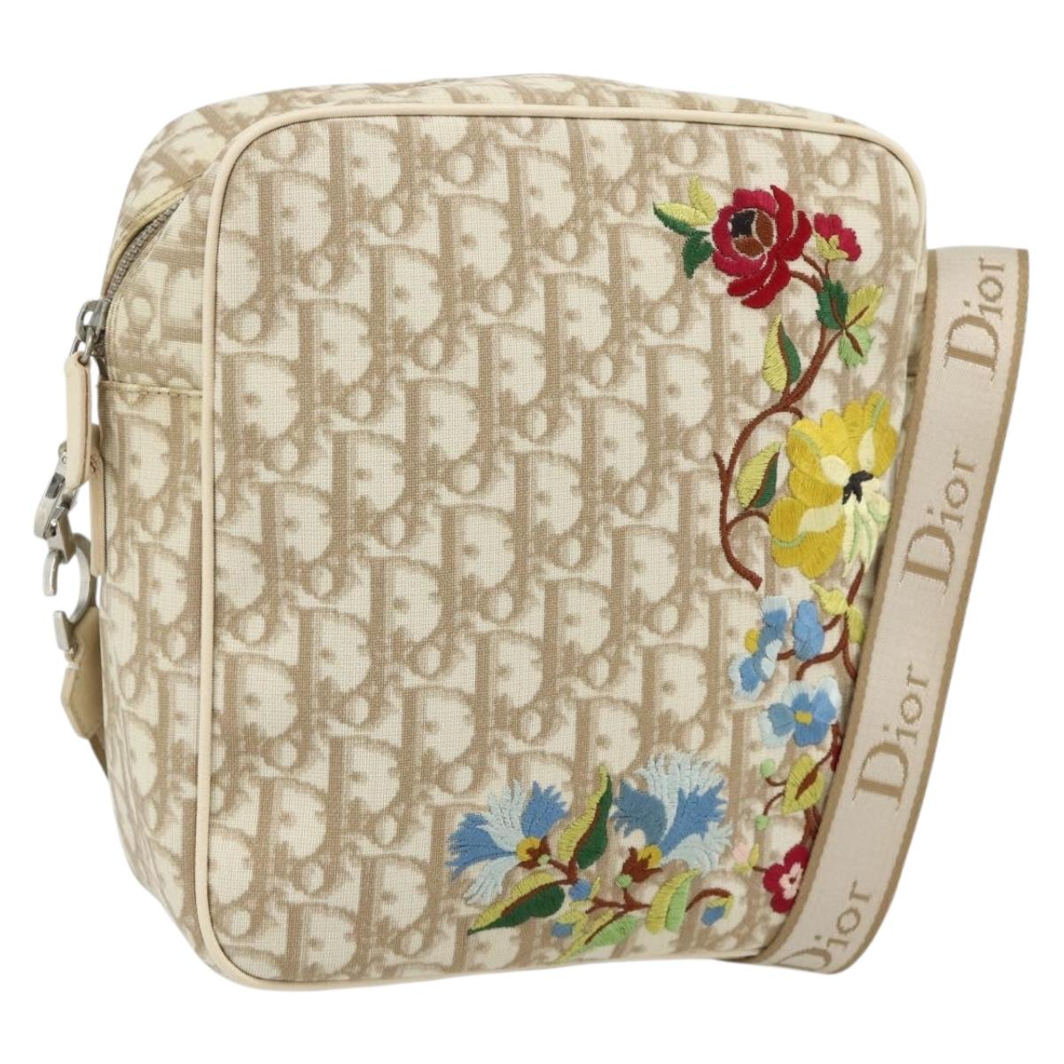 Christian Dior Trotter Canvas Shoulder Bag PVC Beige Silver Auth 177979A