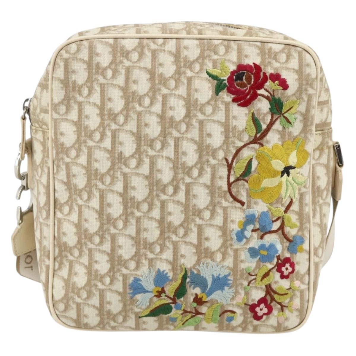 Christian Dior Trotter Canvas Shoulder Bag PVC Beige Silver Auth 177979A