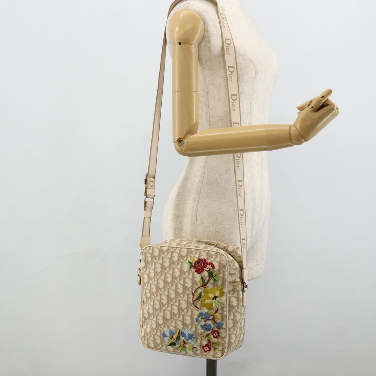 Christian Dior Trotter Canvas Shoulder Bag PVC Beige Silver Auth 177979A