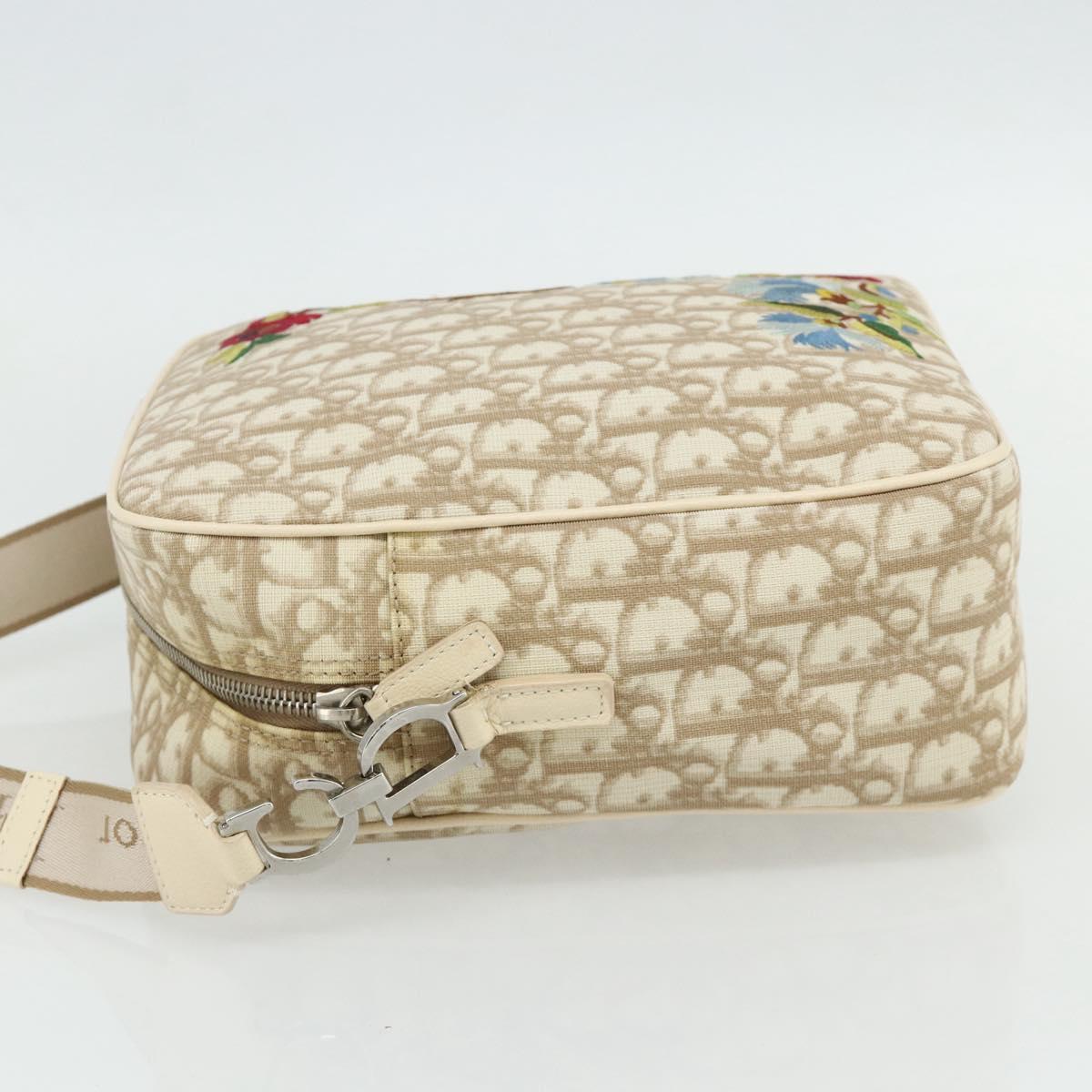 Christian Dior Trotter Canvas Shoulder Bag PVC Beige Silver Auth 177979A