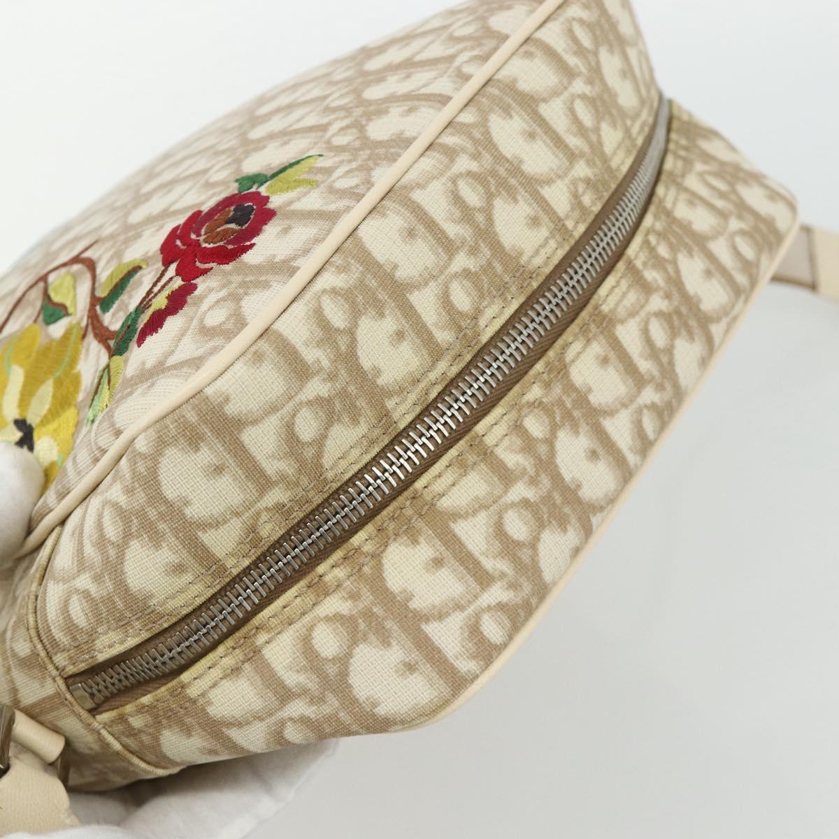 Christian Dior Trotter Canvas Shoulder Bag PVC Beige Silver Auth 177979A