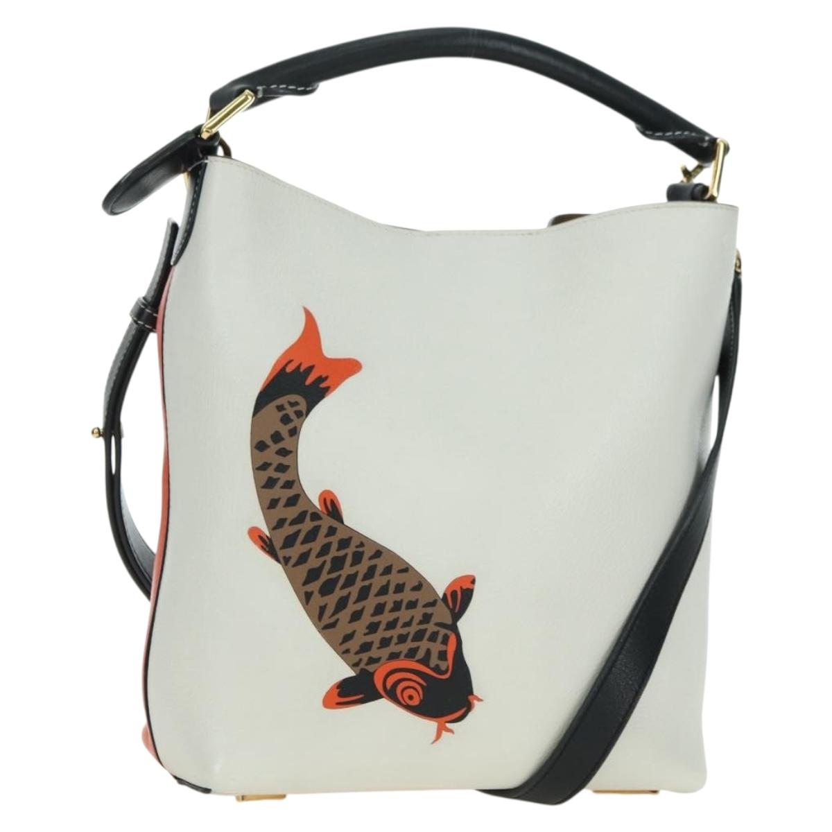 LOEWE Shoulder Bag Leather 2way White Gold Auth 177982SM