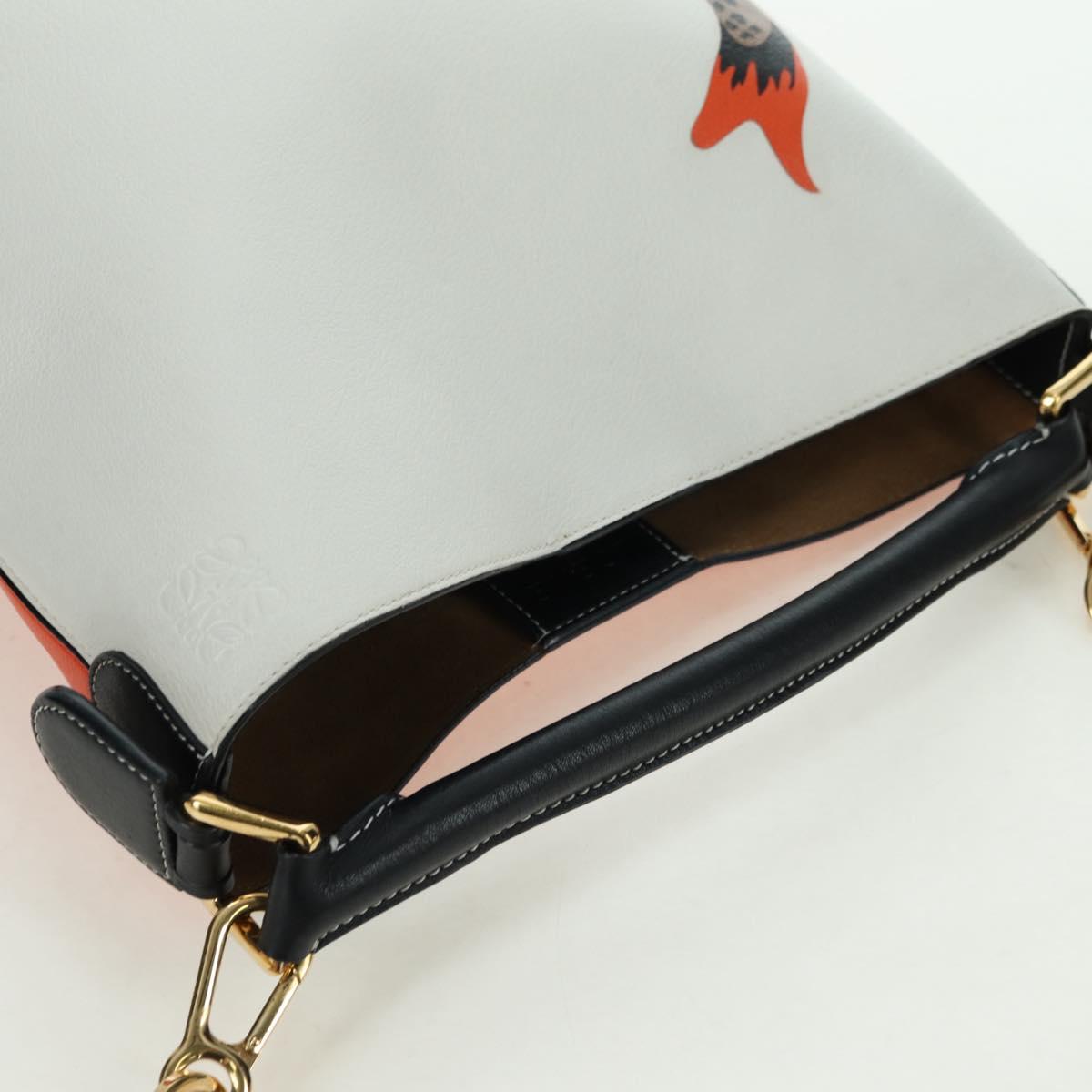 LOEWE Shoulder Bag Leather 2way White Gold Auth 177982SM