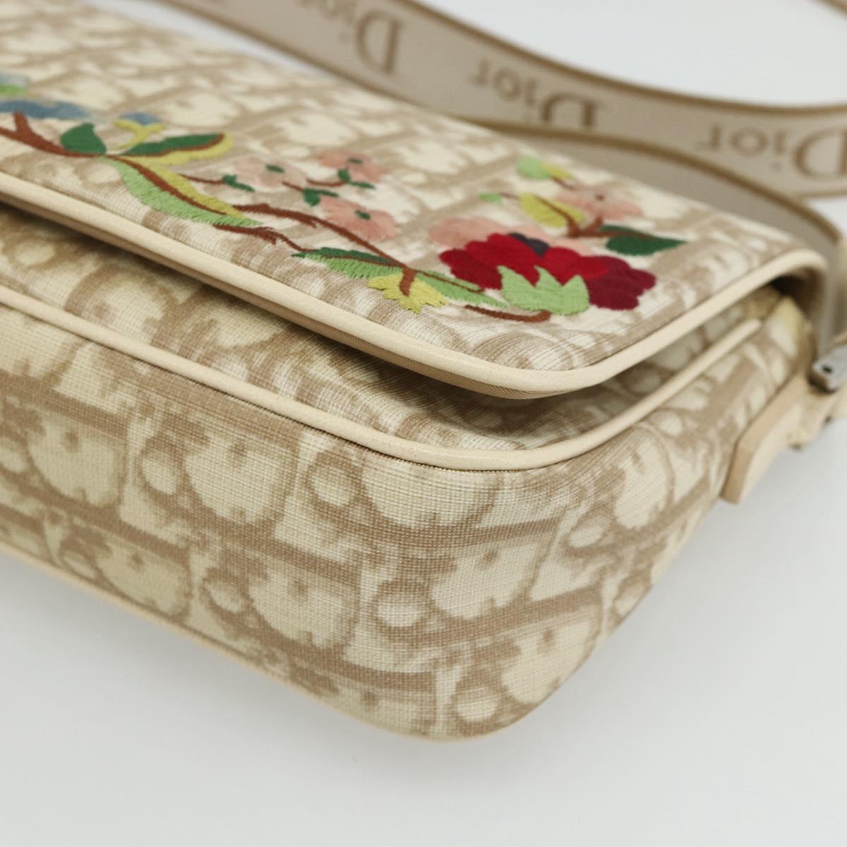 Christian Dior Trotter Canvas Shoulder Bag PVC Beige Silver Auth 177983A