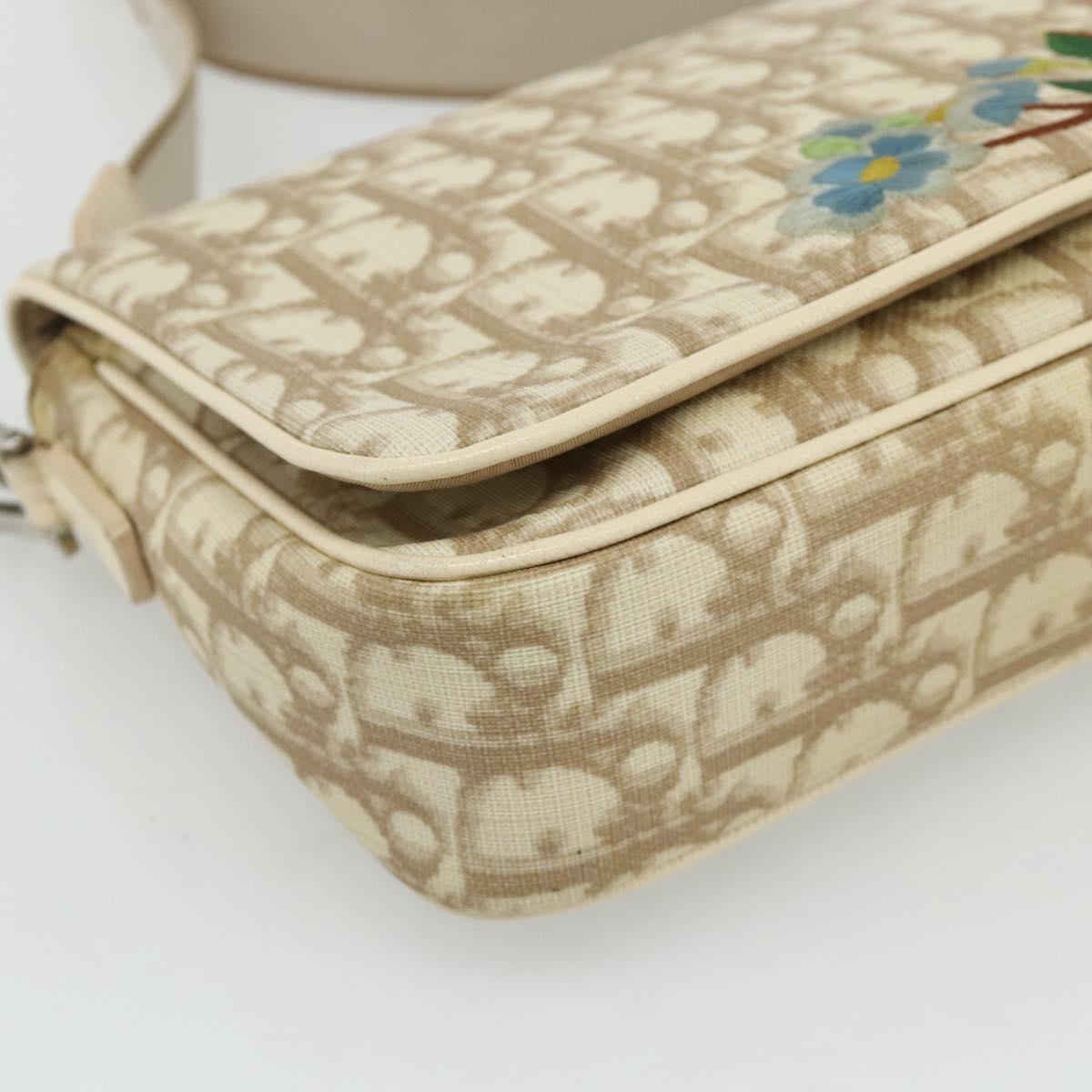 Christian Dior Trotter Canvas Shoulder Bag PVC Beige Silver Auth 177983A