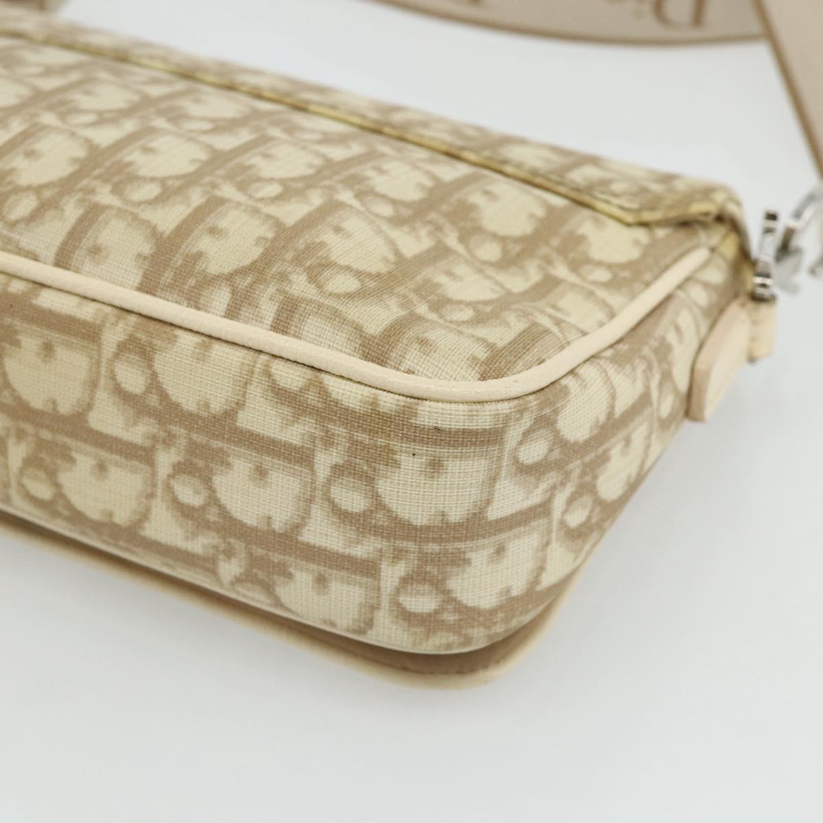 Christian Dior Trotter Canvas Shoulder Bag PVC Beige Silver Auth 177983A