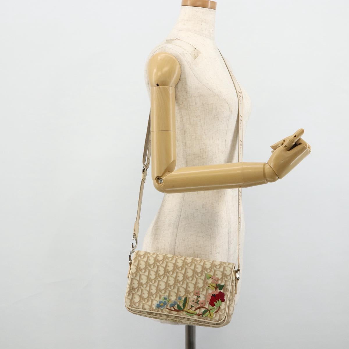 Christian Dior Trotter Canvas Shoulder Bag PVC Beige Silver Auth 177983A