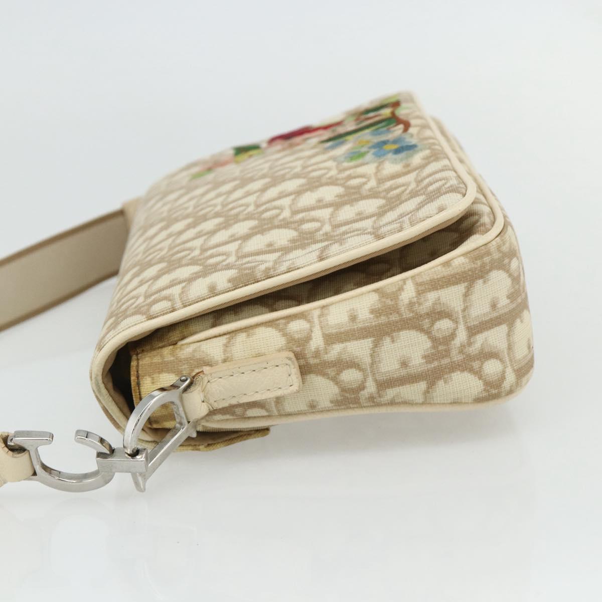 Christian Dior Trotter Canvas Shoulder Bag PVC Beige Silver Auth 177983A