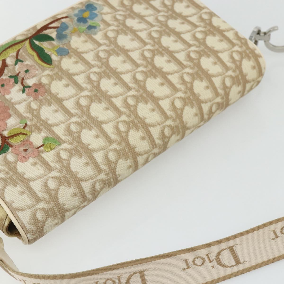 Christian Dior Trotter Canvas Shoulder Bag PVC Beige Silver Auth 177983A