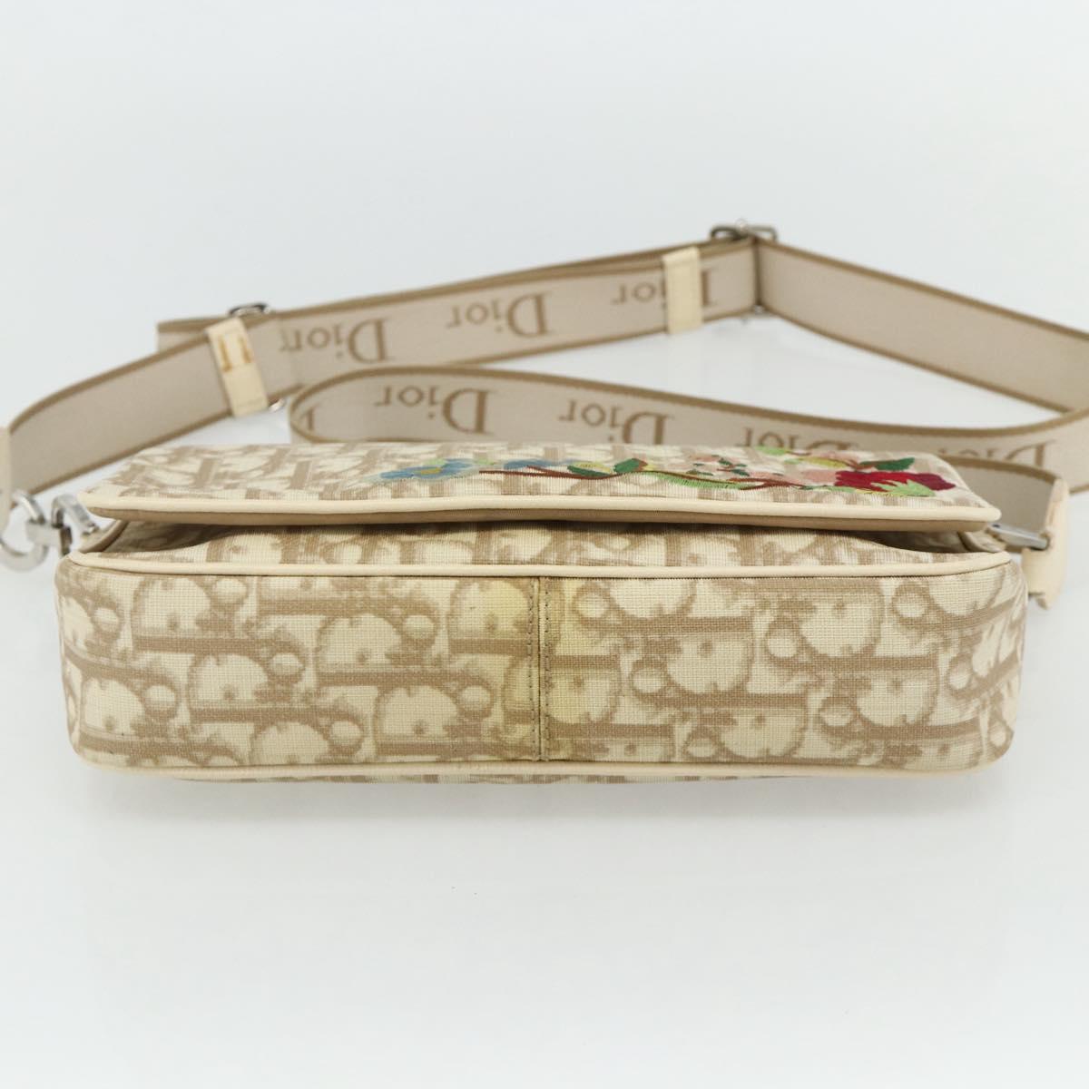 Christian Dior Trotter Canvas Shoulder Bag PVC Beige Silver Auth 177983A