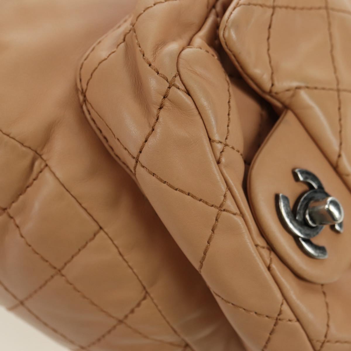 CHANEL Matelasse Chain Backpack Lamb Skin Beige Silver CC Auth 177984SAV