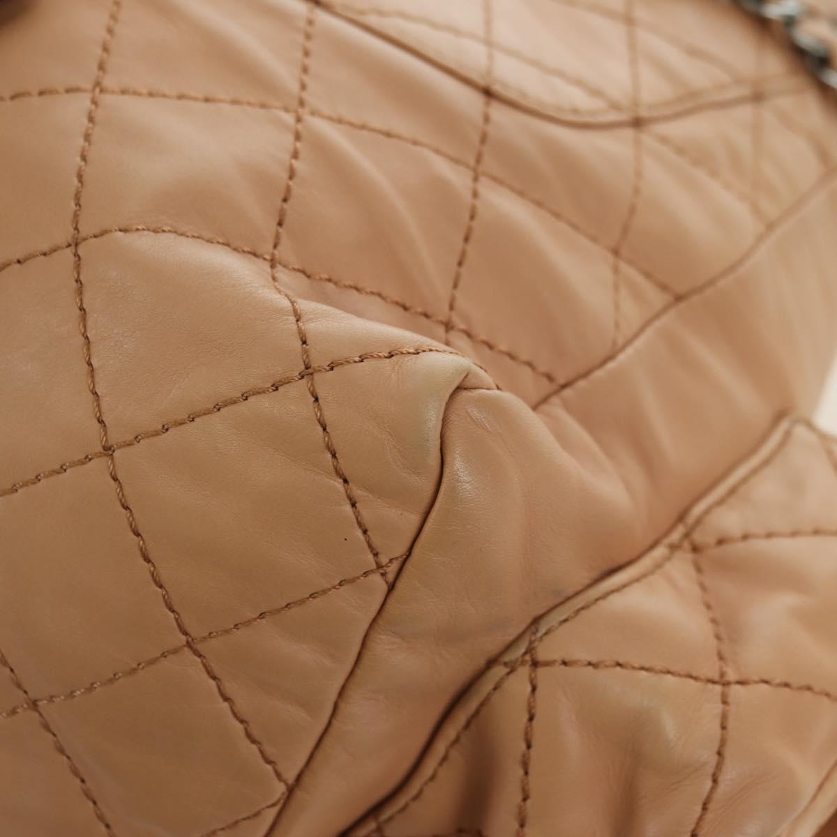 CHANEL Matelasse Chain Backpack Lamb Skin Beige Silver CC Auth 177984SAV