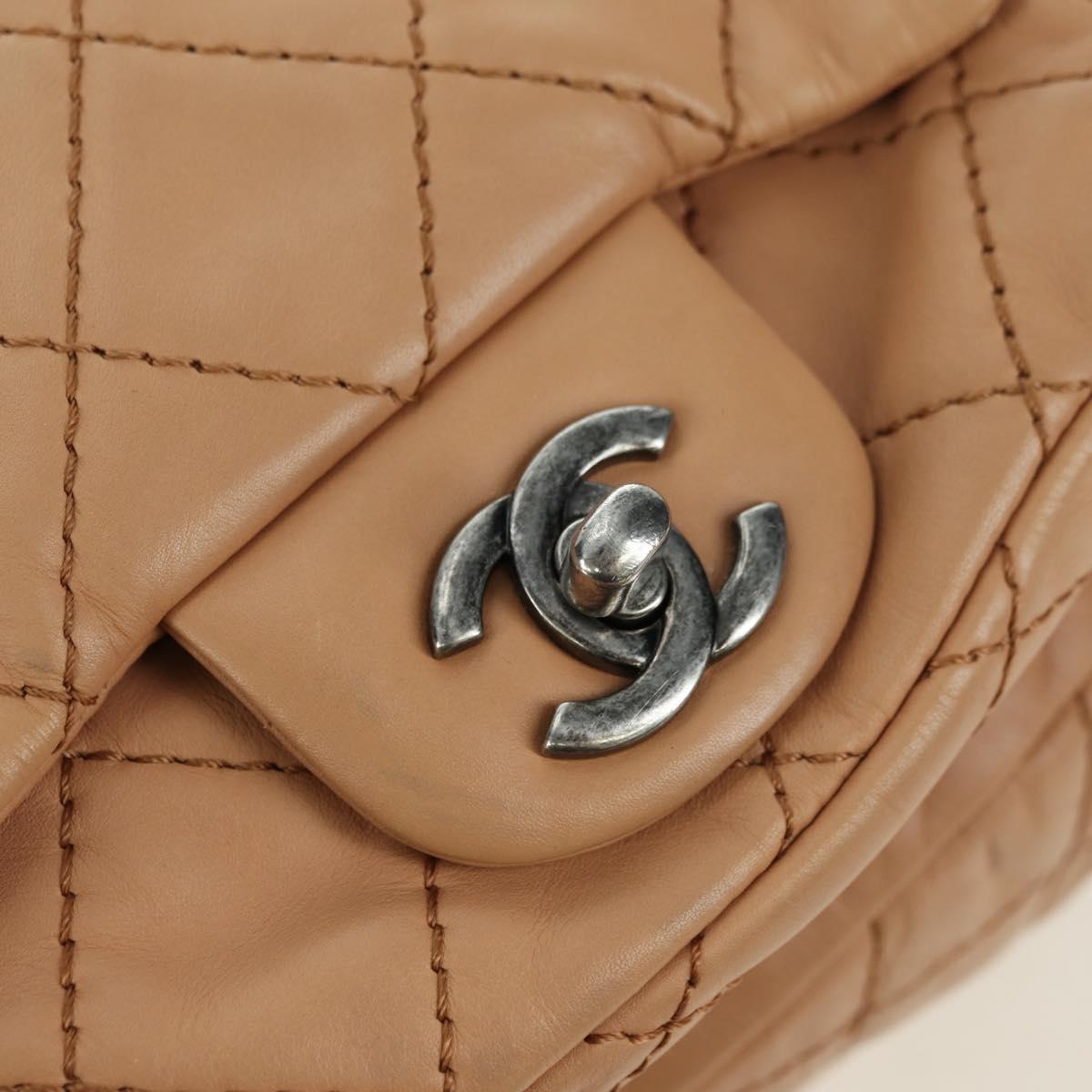 CHANEL Matelasse Chain Backpack Lamb Skin Beige Silver CC Auth 177984SAV