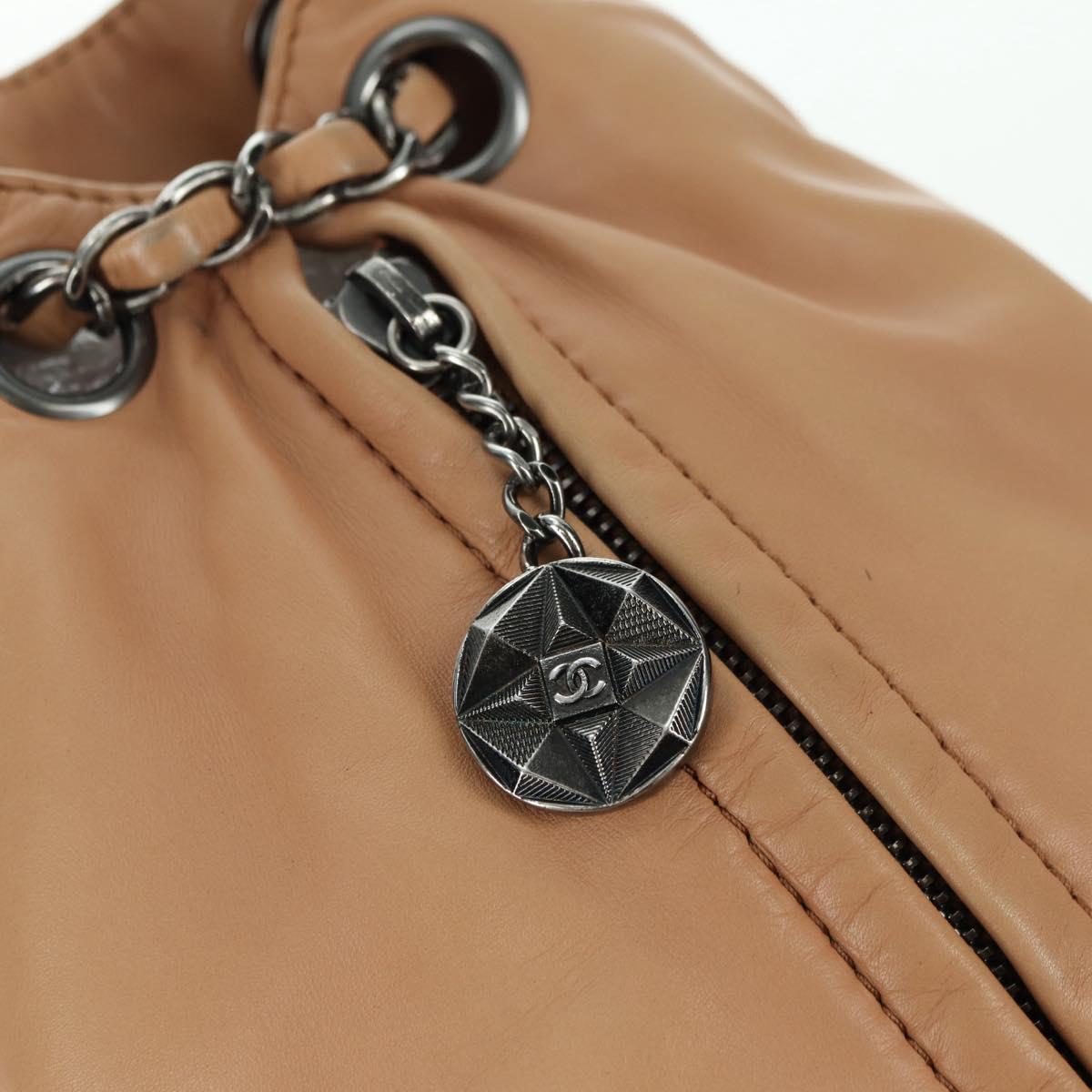 CHANEL Matelasse Chain Backpack Lamb Skin Beige Silver CC Auth 177984SAV
