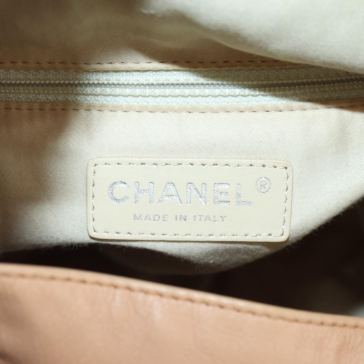 CHANEL Matelasse Chain Backpack Lamb Skin Beige Silver CC Auth 177984SAV
