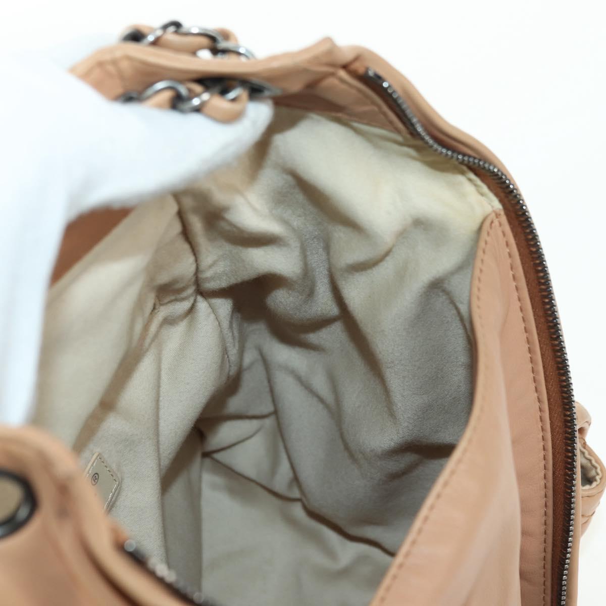 CHANEL Matelasse Chain Backpack Lamb Skin Beige Silver CC Auth 177984SAV