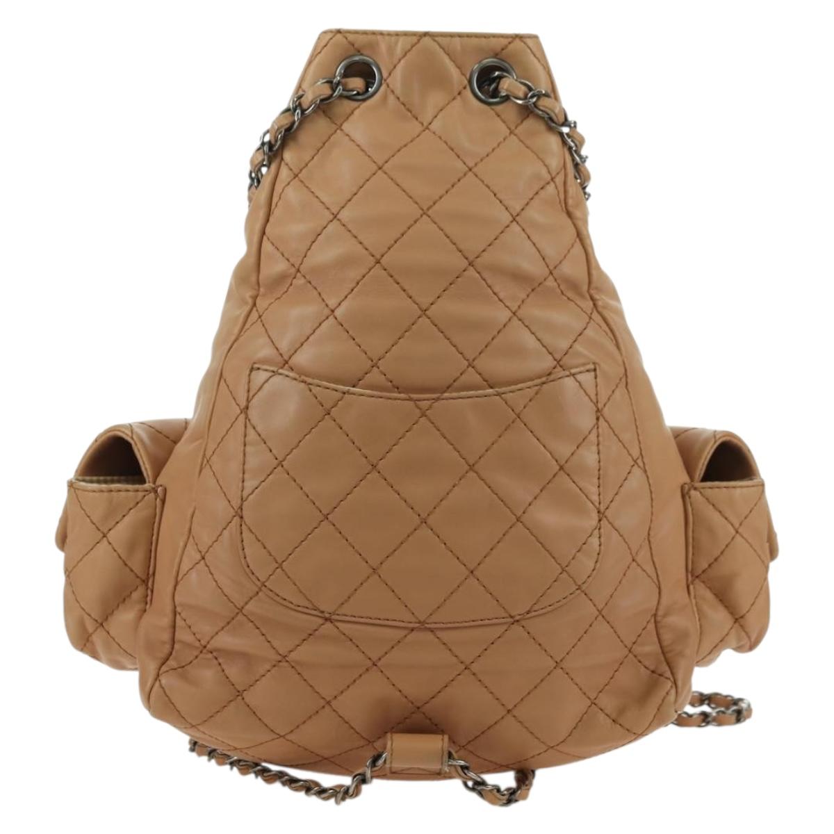 CHANEL Matelasse Chain Backpack Lamb Skin Beige Silver CC Auth 177984SAV