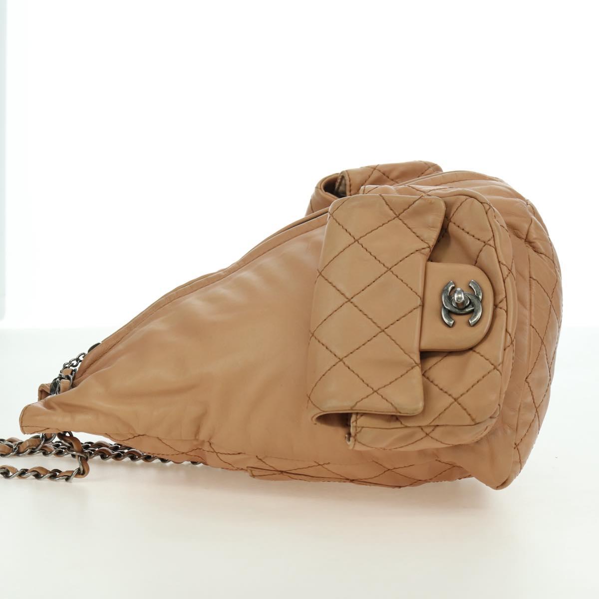 CHANEL Matelasse Chain Backpack Lamb Skin Beige Silver CC Auth 177984SAV